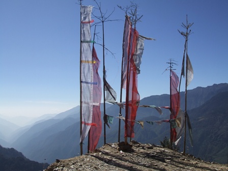 Prayer flags protect the mountain passes
