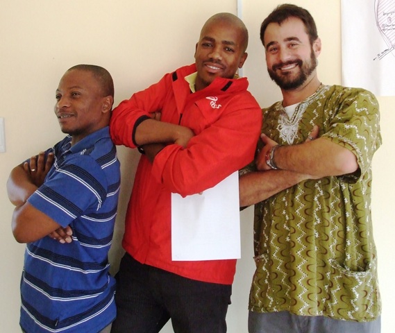 The team: Project Officer Moses, Council Representative Tabiso and Jason Project Manager for Africa AHEAD in Umzimkhulu