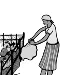 EH 13 - Women Putting Bag in Fenced Area c