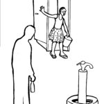 M6 Man waiting for girl near toilet